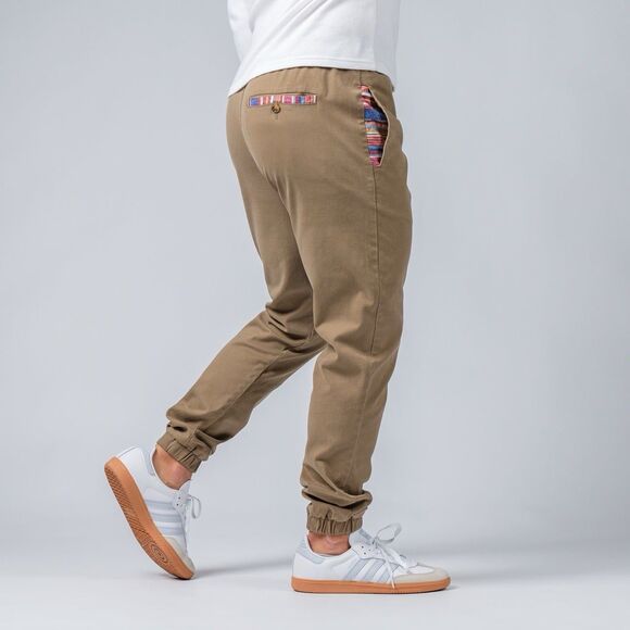 Wowie Pants Mens Medium Beige Joggers Rambler Aztec Trim Casual Stretch - Picture 1 of 15